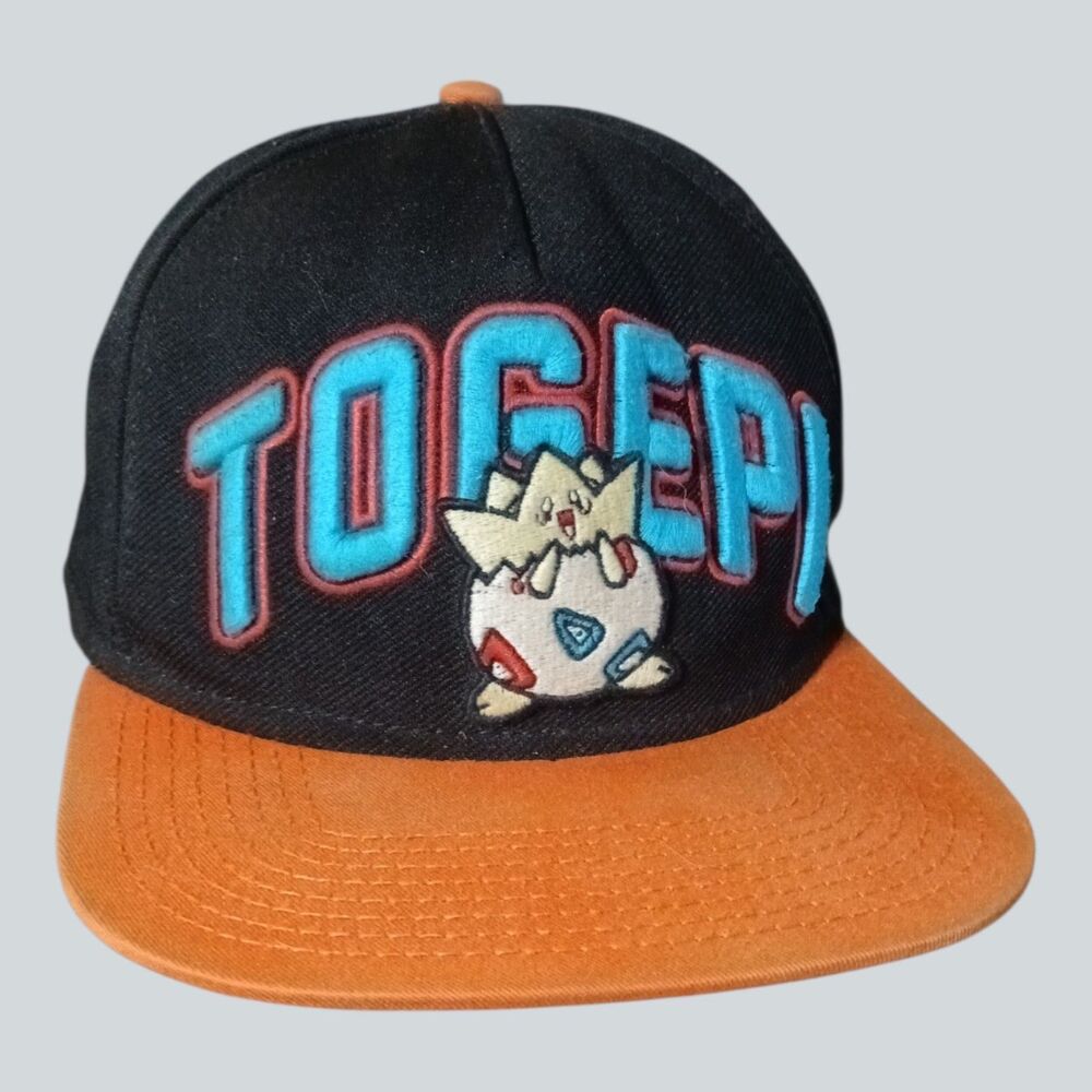 Pokemon Togepi Snapback Hat 2015 Black Orange Flat Brim Cap Nintendo Adjustable